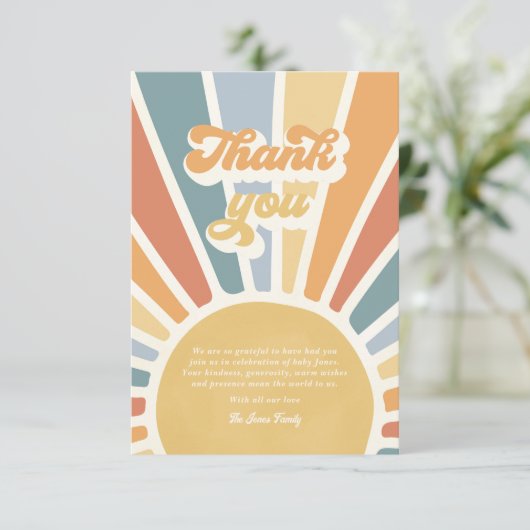 Sunshine Baby shower hier komt de zoon Bedankkaart (Staand voorkant)