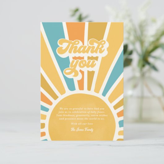 Sunshine Baby shower hier komt de zoon Bedankkaart (Staand voorkant)