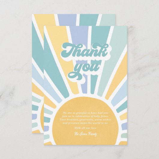 Sunshine Baby shower hier komt de zoon Bedankkaart (Voorkant / Achterkant)