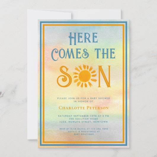Sunshine Baby shower hier komt de zoon Kaart (Voorkant)