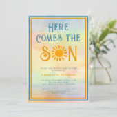 Sunshine Baby shower hier komt de zoon Kaart (Staand voorkant)