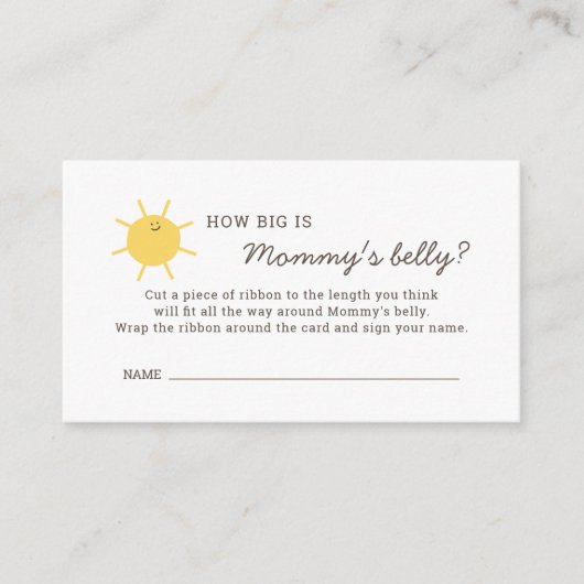 Sunshine Baby shower Hoe groot is de mommys Belly? Informatiekaartje (Voorkant)