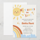 Sunshine Baby shower Invitation Here Comes the Sun Kaart (Voorkant / Achterkant)