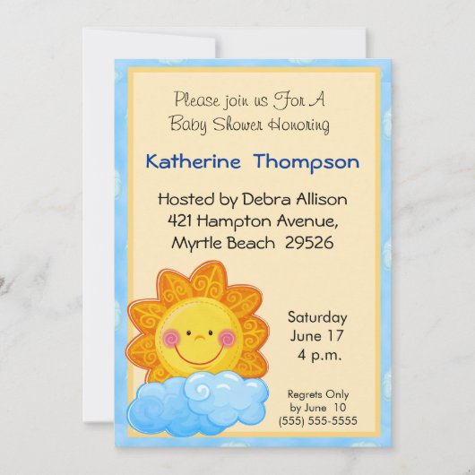 Sunshine Baby shower Invitation Kaart (Voorkant)