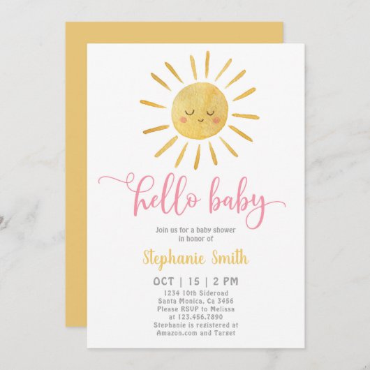 Sunshine Baby shower Invitation Kaart (Voorkant / Achterkant)