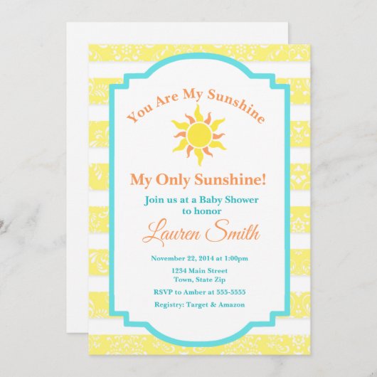 Sunshine Baby shower Invitation Sun Boy Kaart (Voorkant / Achterkant)