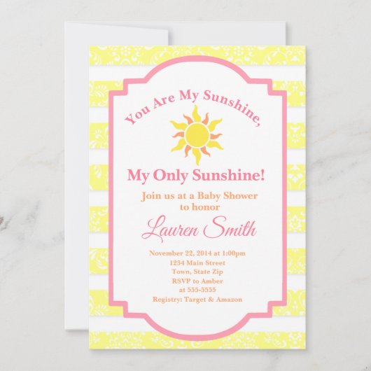 Sunshine Baby shower Invitation Sun Girl Kaart (Voorkant)