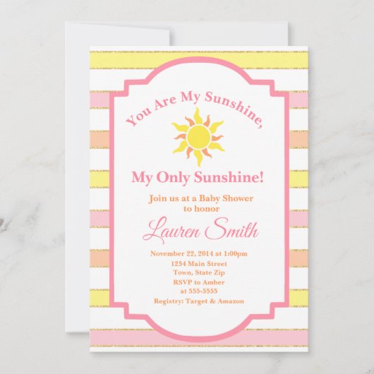 Sunshine Baby shower Invitation Sun Girl Kaart (Voorkant)
