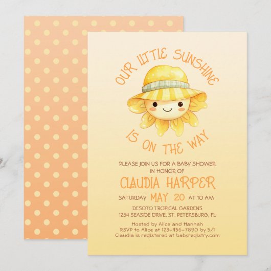 Sunshine Baby shower Kaart (Voorkant / Achterkant)