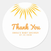 Sunshine Baby shower Minimalist Bedankt Ronde Sticker (Voorkant)