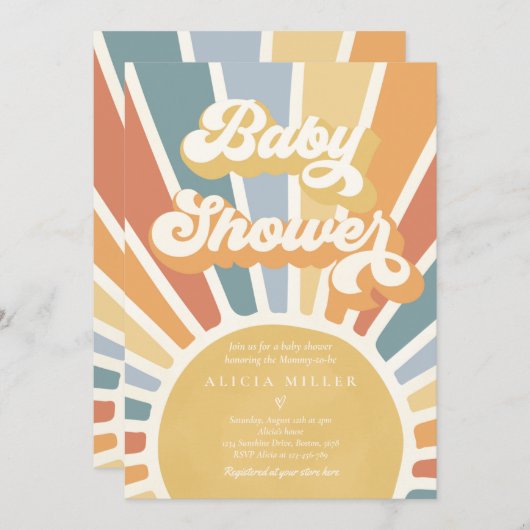 Sunshine Baby shower Muted Boho Retro Sunshine Kaart (Voorkant / Achterkant)