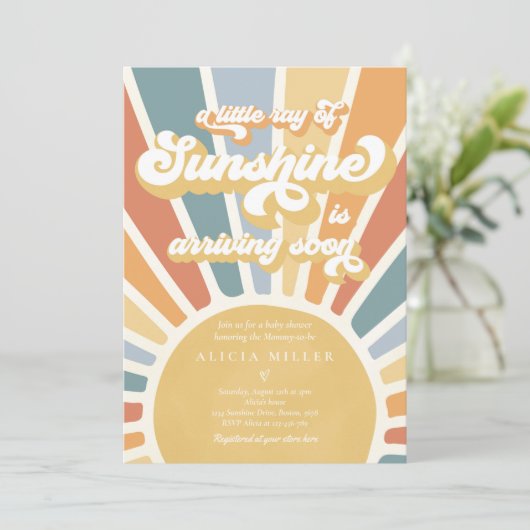 Sunshine Baby shower Muted Boho Retro Sunshine Kaart (Staand voorkant)