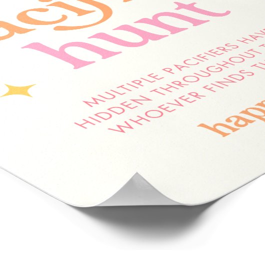 Sunshine Baby shower Pacifier Hunt Spelbord Poster (Hoek)