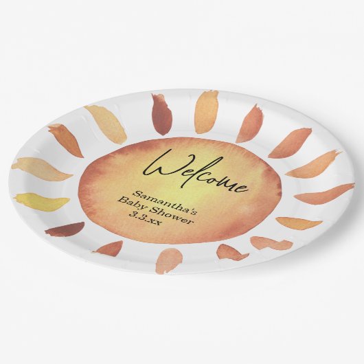 Sunshine baby shower papieren bordje (Gekanteld)
