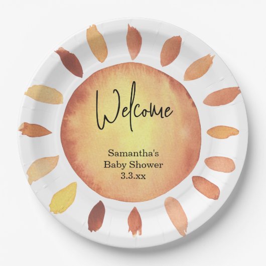 Sunshine baby shower papieren bordje (Voorkant)