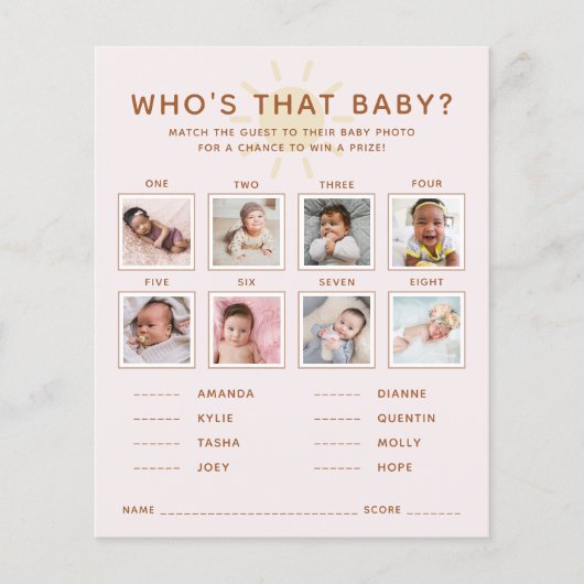 Sunshine Baby shower Raad het Baby fotospel (Voorkant)