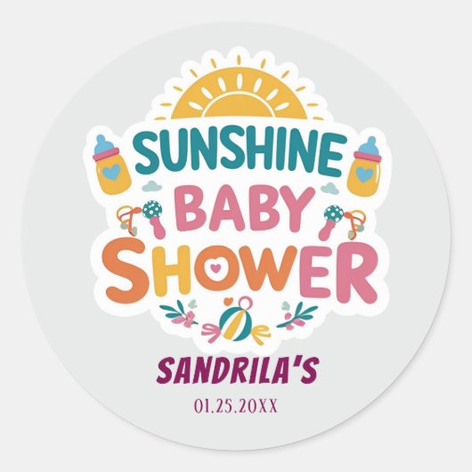 Sunshine Baby Shower Ronde Sticker (Voorkant)