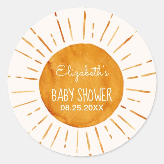 Sunshine Baby shower Ronde Sticker (Voorkant)
