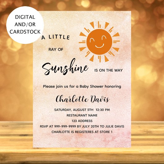 Sunshine Baby shower roze zon Kaart