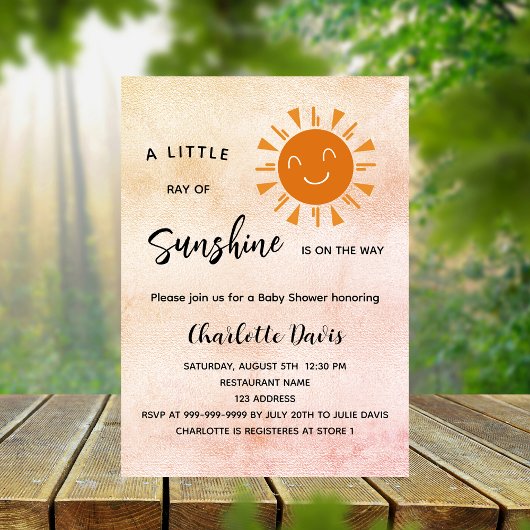 Sunshine Baby shower roze zon Uitnodiging Briefkaart