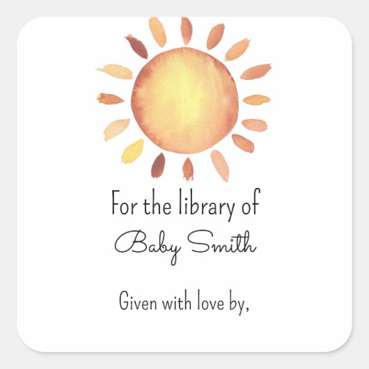 Sunshine - baby showers boekenplaat vierkante sticker (Voorkant)