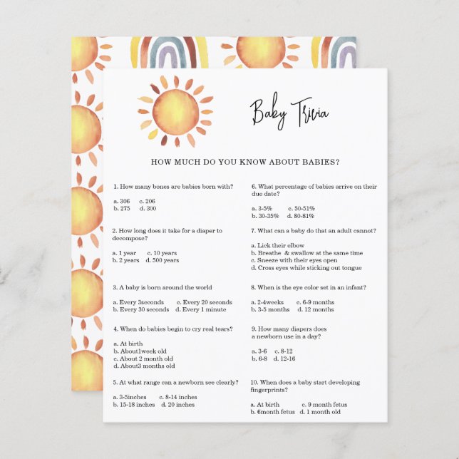 Sunshine Baby Trivia | BABY SHOWER (Voorkant / Achterkant)
