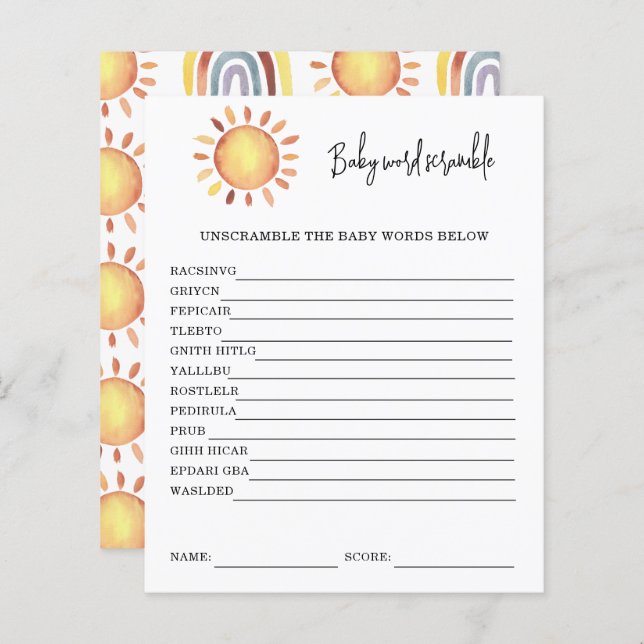 Sunshine Baby Word Scramble | BABY SHOWER (Voorkant / Achterkant)