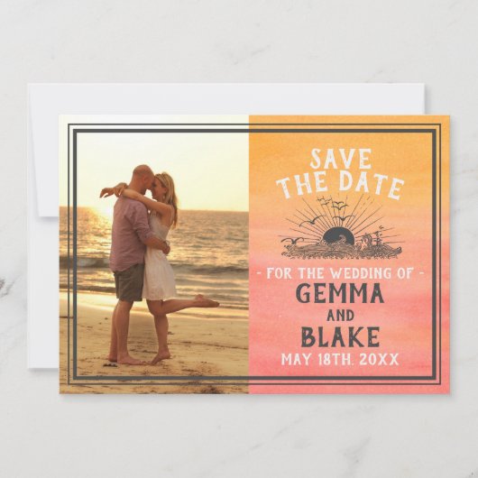 Sunshine Beach Destination Ocean Sunrise Sunset Save The Date (Voorkant)