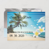 Sunshine Beach Palm Trees Plumeria Bewaar de datum Aankondigingskaart (Voorkant / Achterkant)