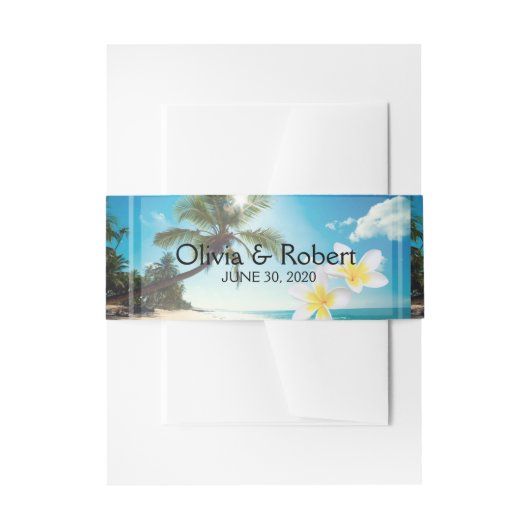 Sunshine Beach Palm Trees Plumeria Bruiloft Uitnodigingen Wikkel (Voorkant Voorbeeld)
