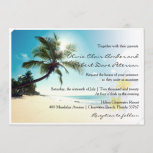 Sunshine Beach Palm Trees Plumerias Wedding Invite Kaart