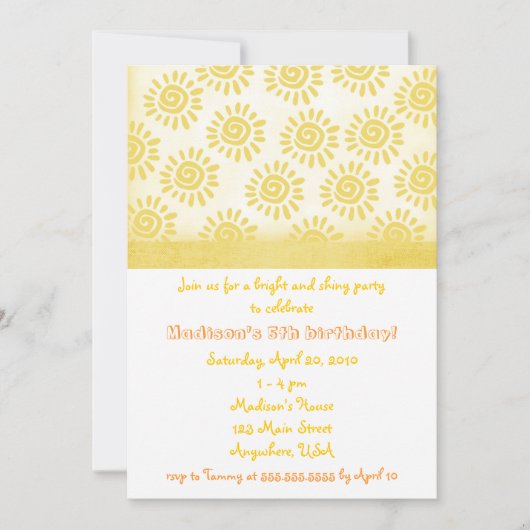 Sunshine Birthday Invitation Kaart (Voorkant)