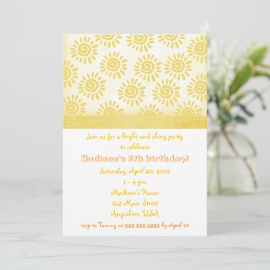 Sunshine Birthday Invitation Kaart (Staand voorkant)