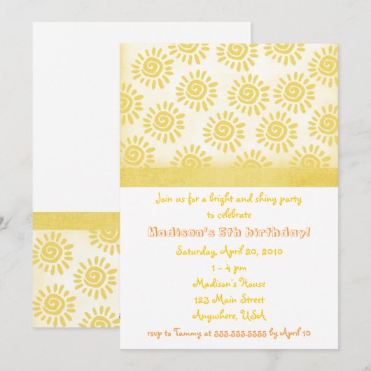 Sunshine Birthday Invitation Kaart (Voorkant / Achterkant)