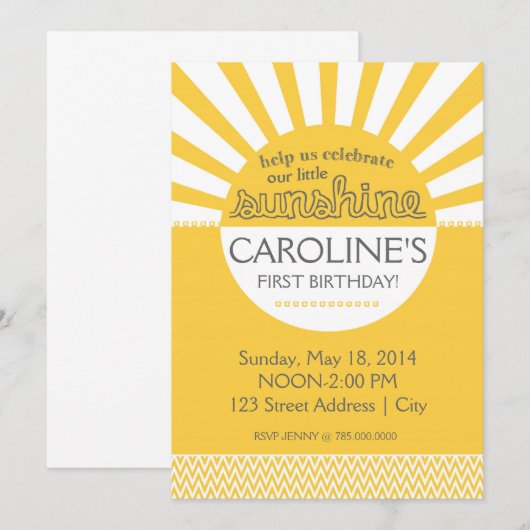 Sunshine Birthday Invitation Kaart (Voorkant / Achterkant)