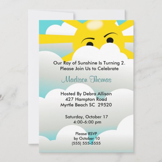 Sunshine Birthday Invitation Kaart (Voorkant)