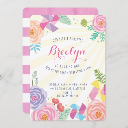 Sunshine Birthday Invitation Kaart (Voorkant / Achterkant)