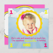 Sunshine Birthday Invite Pink & Yellow Kaart (Voorkant / Achterkant)