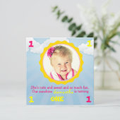 Sunshine Birthday Invite Pink & Yellow Kaart (Staand voorkant)