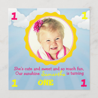 Sunshine Birthday Invite Pink & Yellow Kaart