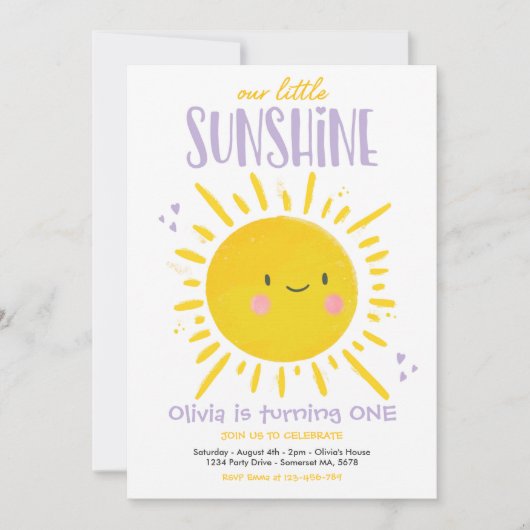 Sunshine Birthday Paars Our Little Sunshine Kaart (Voorkant)