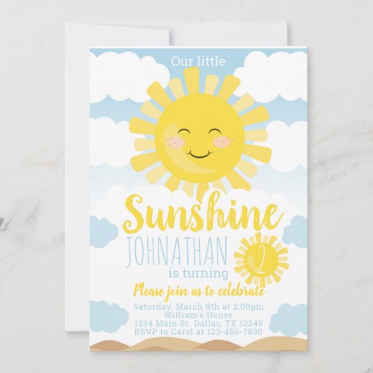 Sunshine Birthday Party Invitation Invite Kaart (Voorkant)
