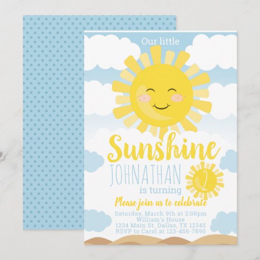 Sunshine Birthday Party Invitation Invite Kaart (Voorkant / Achterkant)
