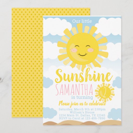 Sunshine Birthday Party Invitation Invite Kaart (Voorkant / Achterkant)