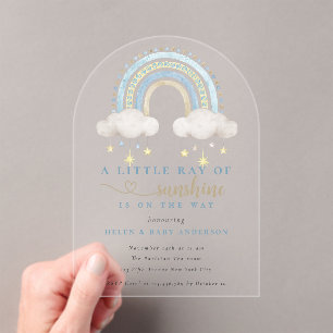 Sunshine Blue Boho Rainbow Boy Baby shower Acryl Uitnodigingen