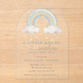 Sunshine Blue Boho Rainbow Boy Baby shower Acryl Uitnodigingen (Voorkant)