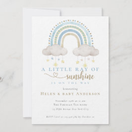 Sunshine Blue Boho Rainbow Boy Baby shower Kaart