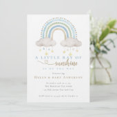 Sunshine Blue Boho Rainbow Boy Baby shower Kaart (Staand voorkant)