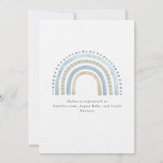 Sunshine Blue Boho Rainbow Boy Baby shower Kaart (Achterkant)