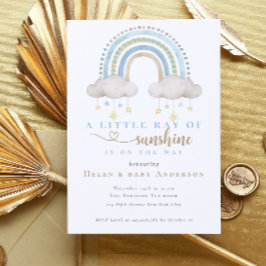 Sunshine Blue Boho Rainbow Boy Baby shower Kaart